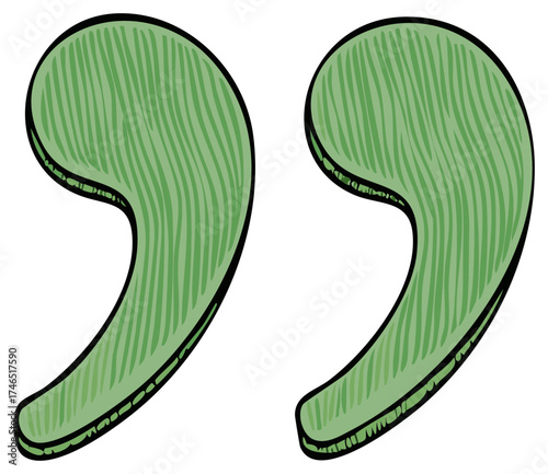 Two Green Speech Marks Illustration with Hatching Accent to show Text Communication