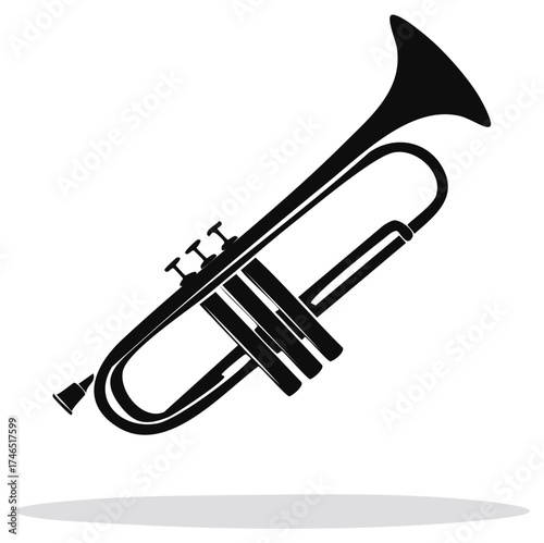 Elegant black silhouette of trumpet illustrating musical arts and performance with brass instrument