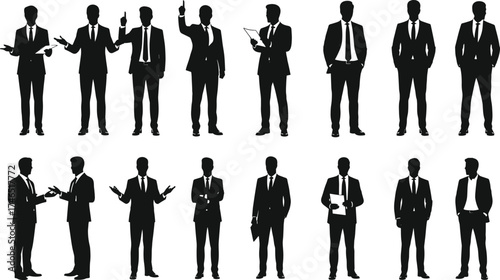 Business silhouettes, professionals in suits, office teamwork, corporate gestures, leadership
