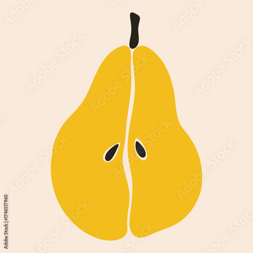 Pear fruit. Abstract pear half with seeds, organic natural food element, fresh juicy sweet garden fruit, tropical agriculture product simple flat style. Vector illustration