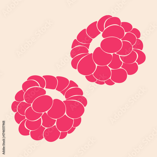 Raspberry icons. Ripe red berry fruits, sweet delicious organic garden dessert ingredient, abstract healthy nutrition vegetarian food concept. Vector isolated illustration