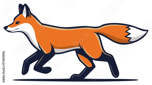 Stylized Cartoon Fox Trotting Steadily With Graceful Movement Illustration
