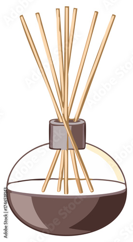 Vector illustration of a reed diffuser with essential oil and aroma sticks for home fragrance and aromatherapy
