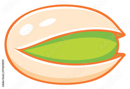 Stylized Pistachio Nut Illustration in Cream, Green and Orange Colors