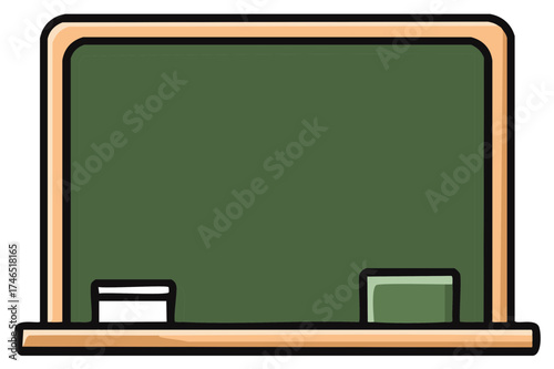 Green Chalkboard with Eraser and Chalk Holder Ready for Writing
