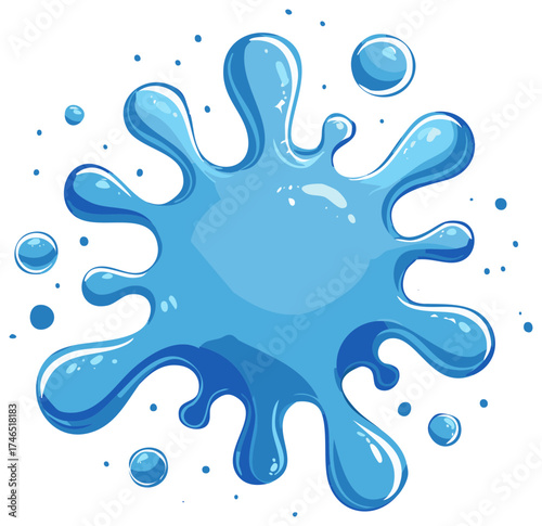 Cartoon Blue Water Splash Droplets Liquid Dropping Clean Fresh Refreshing Illustration