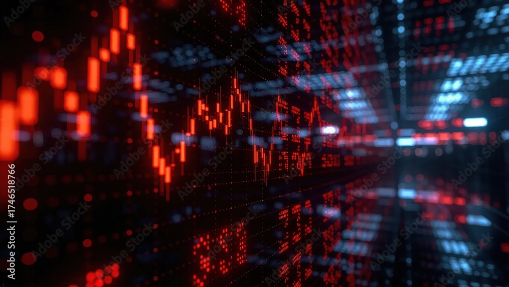 Obraz premium Abstract digital data visualization of financial market trends.
