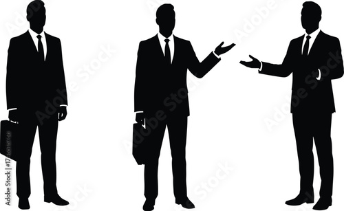 Businessmen silhouettes with briefcases, professional communication, corporate teamwork, office staff, leadership concept, workplace diversity, business meeting, collaboration, success, career growth