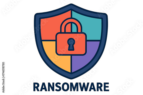 Ransomware shield icon with padlock and colorful segments ransomware shield