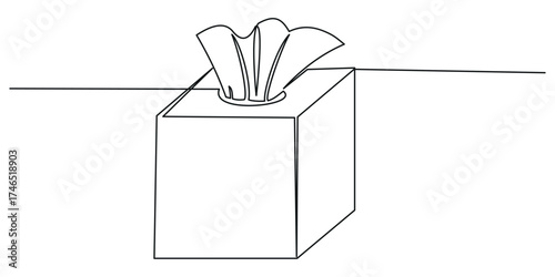 Tissue box icon. Continuous one line art tissue box vector illustration, Minimalist One-Line Drawing of Tissue Box on white Background, Vector Illustration