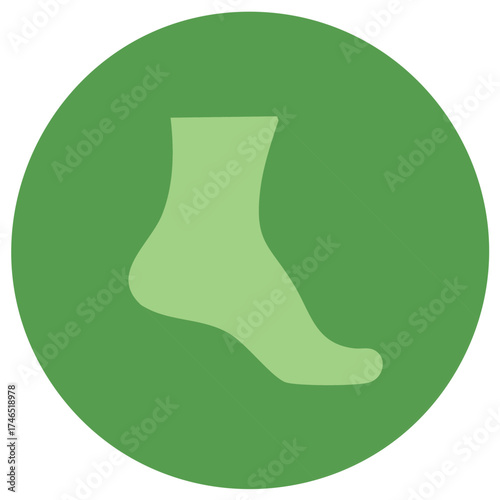 Simple foot silhouette icon with long shadow. Flat design vector illustration for podiatry or wellness.