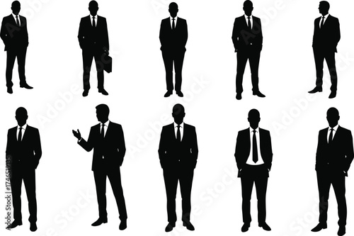 Businessmen silhouettes, professional attire, corporate communication, office staff, leadership concept