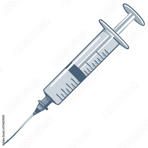 Medical syringe with needle illustration, isolated, for vaccination