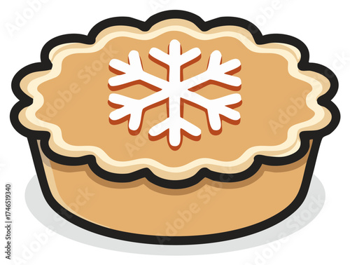 Holiday Pie Illustration with Snowflake Topping, Sweet Dessert for Christmas Celebrations