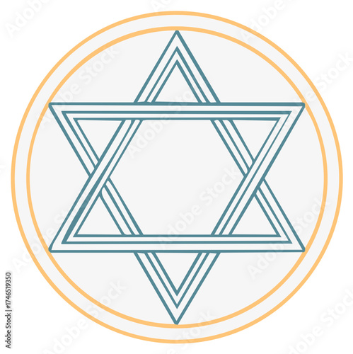 Symbol of the Star of David or Magen David in a circle with a blue and yellow color scheme