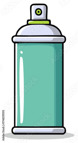 Aqua spray paint can with white cap and applicator nozzle illustration