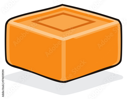 Isometric orange bar of soap or caramel candy block cartoon vector illustration