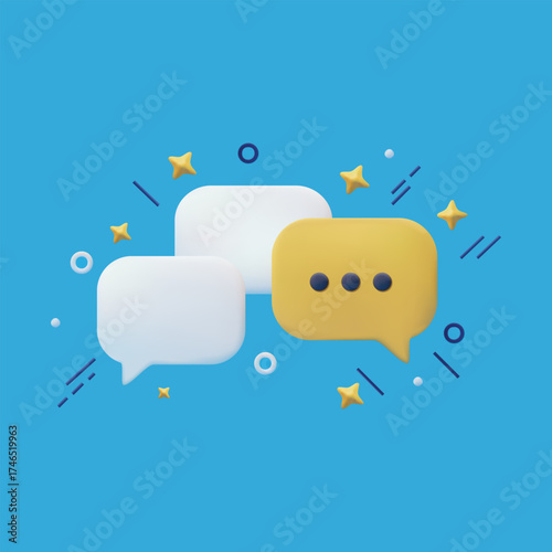 3D Speech Bubbles Chat Message Notification Illustration Talk Conversation Dialogue Social Communication Networking on