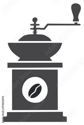 Classic manual coffee grinder icon with hand crank for grinding coffee beans