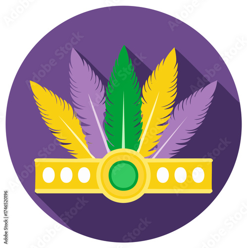 Festive Headdress with Feathers for Celebrations Carnival Costume Accessory Colorful Icon Flat Design