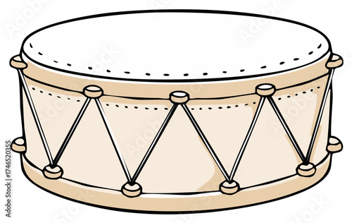 Cartoon Illustration of a Drum with Beige Tones and Black Outlines
