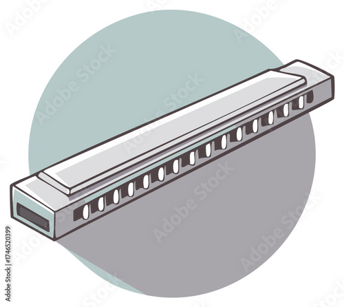 Harmonica Musical Instrument Isolated Object Drawing