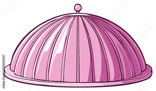 Elegant pink ribbed cloche food cover on a platter, vector illustration for fine dining