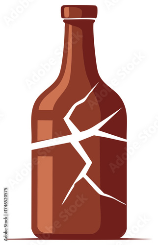 Cracked brown glass bottle illustrates a visual metaphor for fragility and the impact of damage