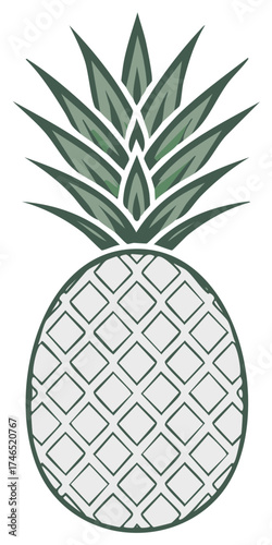 Stylized Pineapple with Leafy Top in Pale Green Palette Simple Design