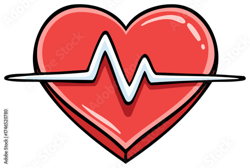 Red Heart with Pulse Line Graphic Illustration