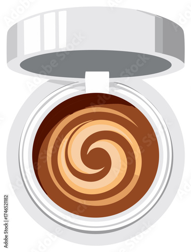 Illustration of a makeup compact with spiral foundation colors, top view, isolated