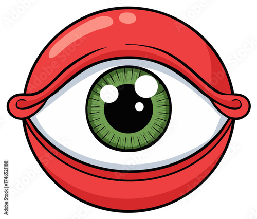 Cartoon eye design with red lips. Surreal or abstract vector illustration.