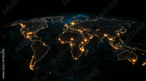 Global Network Connectivity – Digital World Map with Glowing Connections Representing Worldwide Communication and Data Exchange