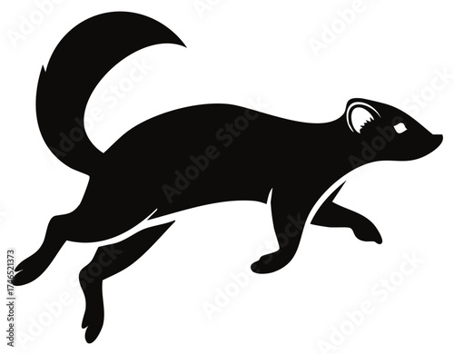 Dynamic Black Silhouette of a Ferret Mid-Leap