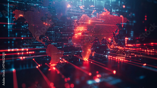 Global Network Connectivity – Digital World Map with Glowing Connections Representing Worldwide Communication and Data Exchange