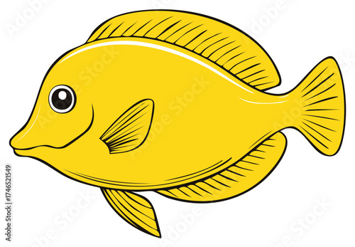 A Yellow Tang Fish Illustration of a Tropical Fish Swimming Underwater with Vector Graphics