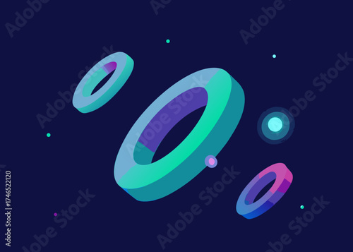 glowing holographic geometric rings 3d space illustration