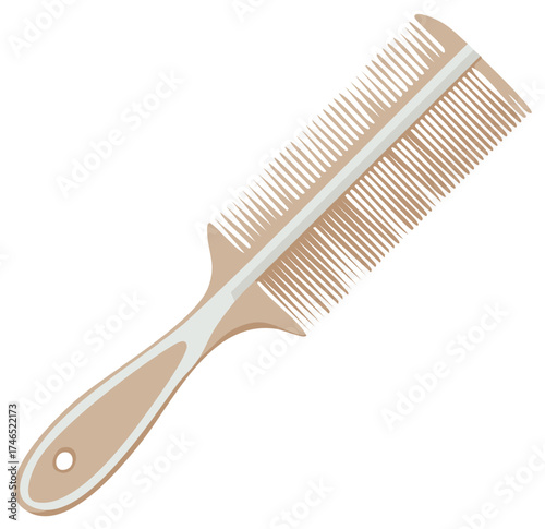 Beige and white two-sided hair comb illustration for grooming and styling, featuring fine and wide teeth