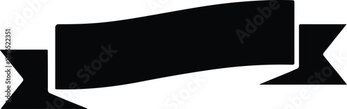 Black Ribbon Banner with Geometric Split Ends on White Background vector illustration