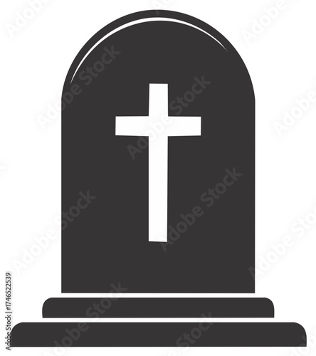 Stylized illustration of a tombstone with a cross symbol for concepts like loss and remembrance.
