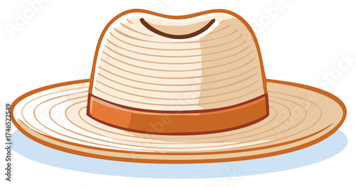 Stylized Straw Fedora Hat with Ribbon Accent and Shadow Detail