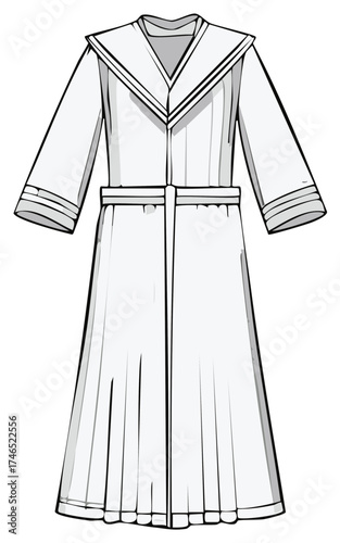 Robe Fashion Illustration, Sailor Collar, Belted Waist