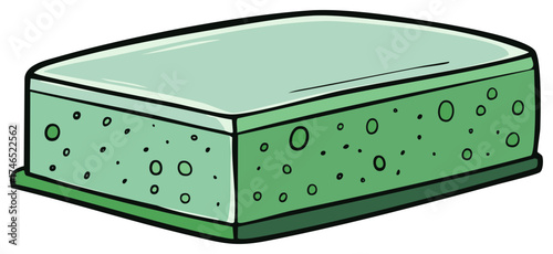 Green Sponge Cartoon Illustration: Dish Cleaning, Washing, Scrubbing, Cleaning Equipment, Sanitation