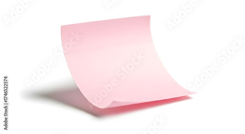 A pink sticky note isolated on white background, casting a soft shadow, perfect for reminders or quick notes in a clean design