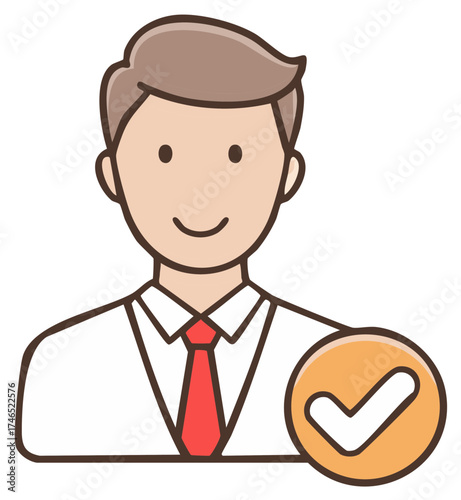 Smiling businessman with a checkmark icon approval success concept