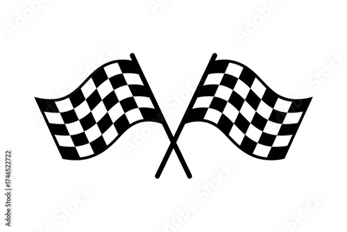 Two Crossed Checkered Flags Symbolizing Victory and Achievement in Motorsport Racing Graphic Design Element on White Background