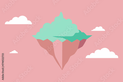 surreal floating island pastel sky clouds view
