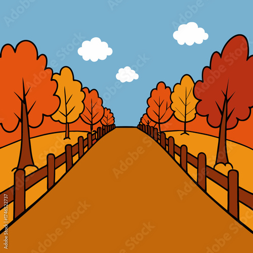 Vibrant autumn landscape vector illustration painterly realism scenic road with trees