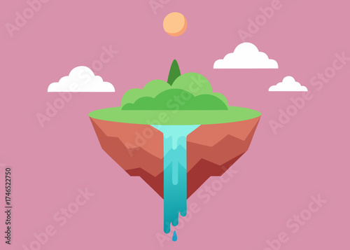 surreal floating island waterfall pastel scenery