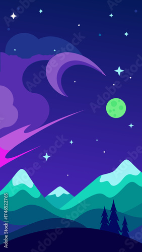 surreal night sky glowing stars aurora view